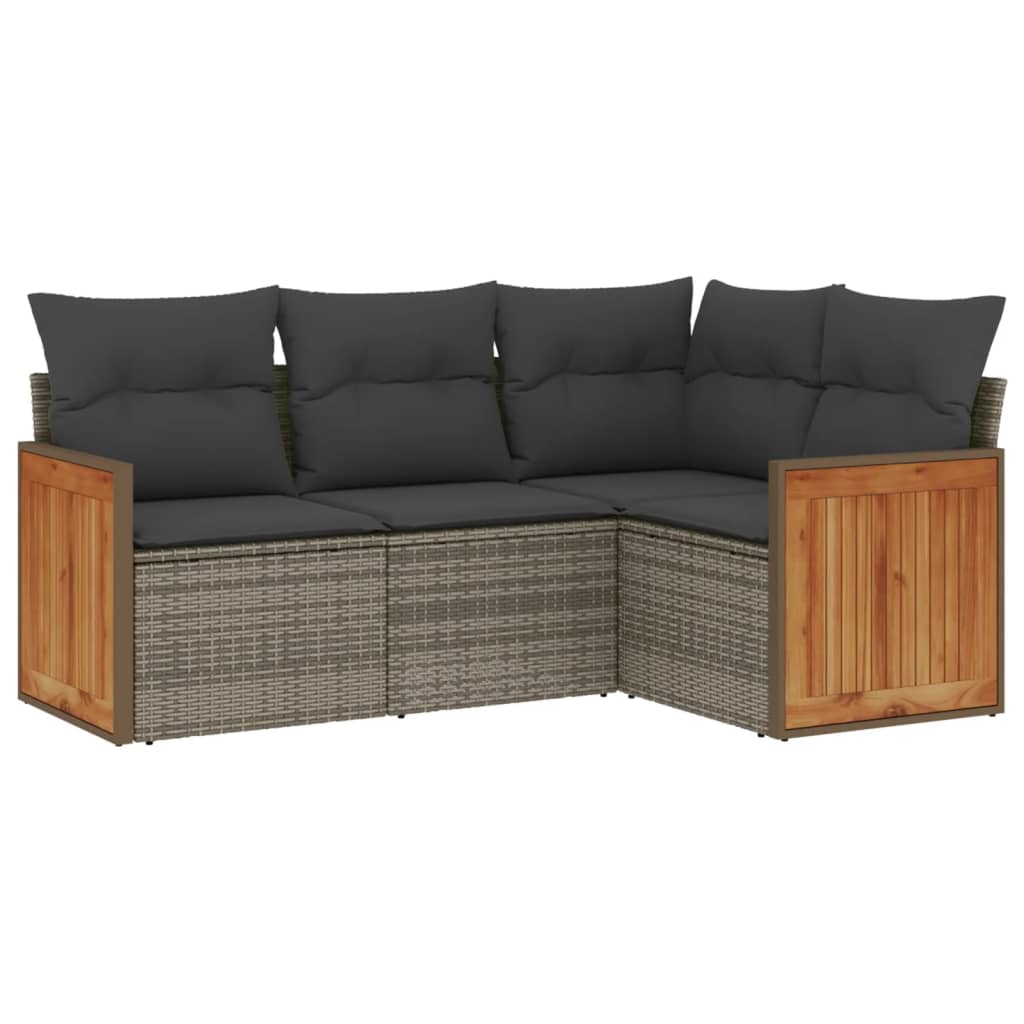 sofasæt til haven 4 dele med hynder polyrattan grå