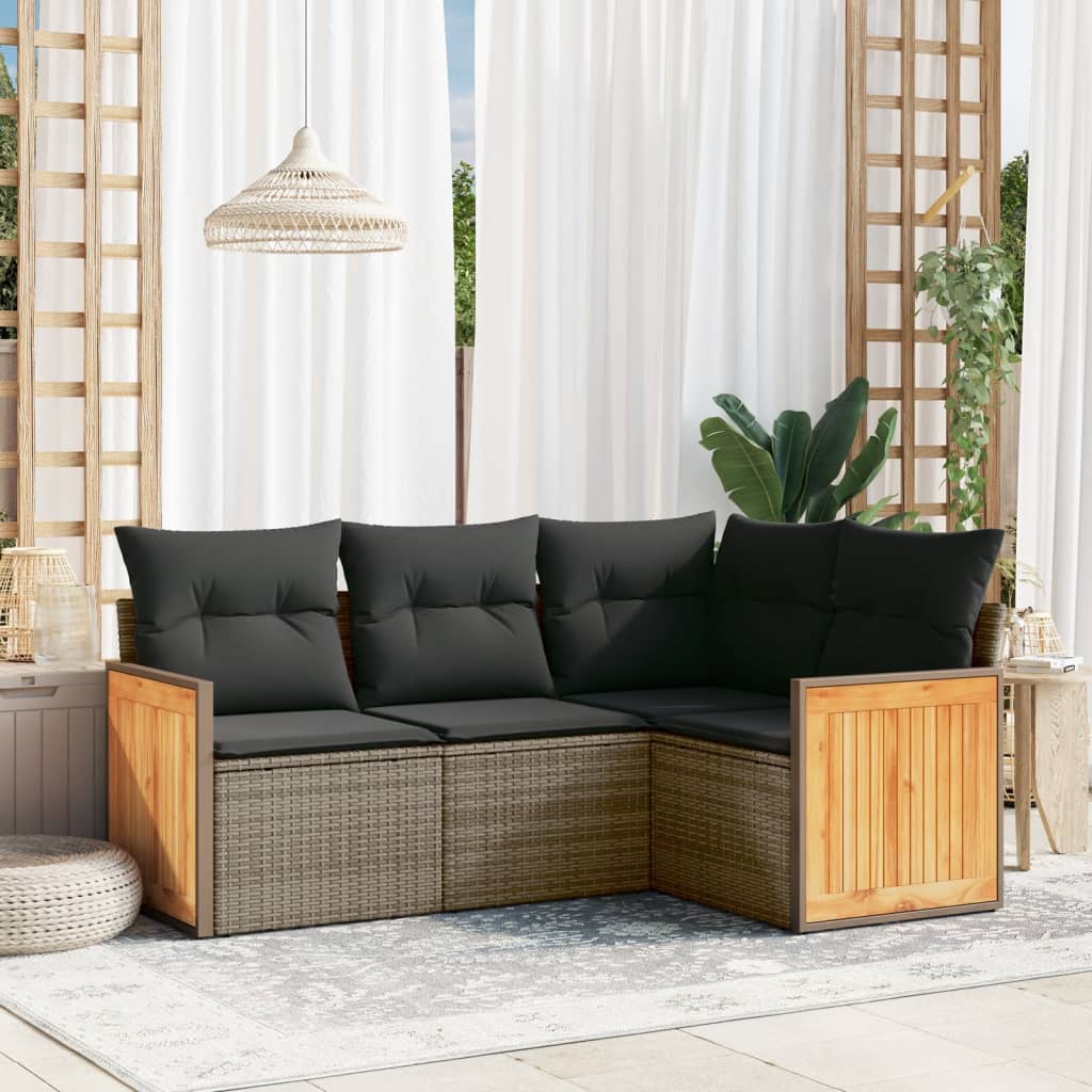 sofasæt til haven 4 dele med hynder polyrattan grå