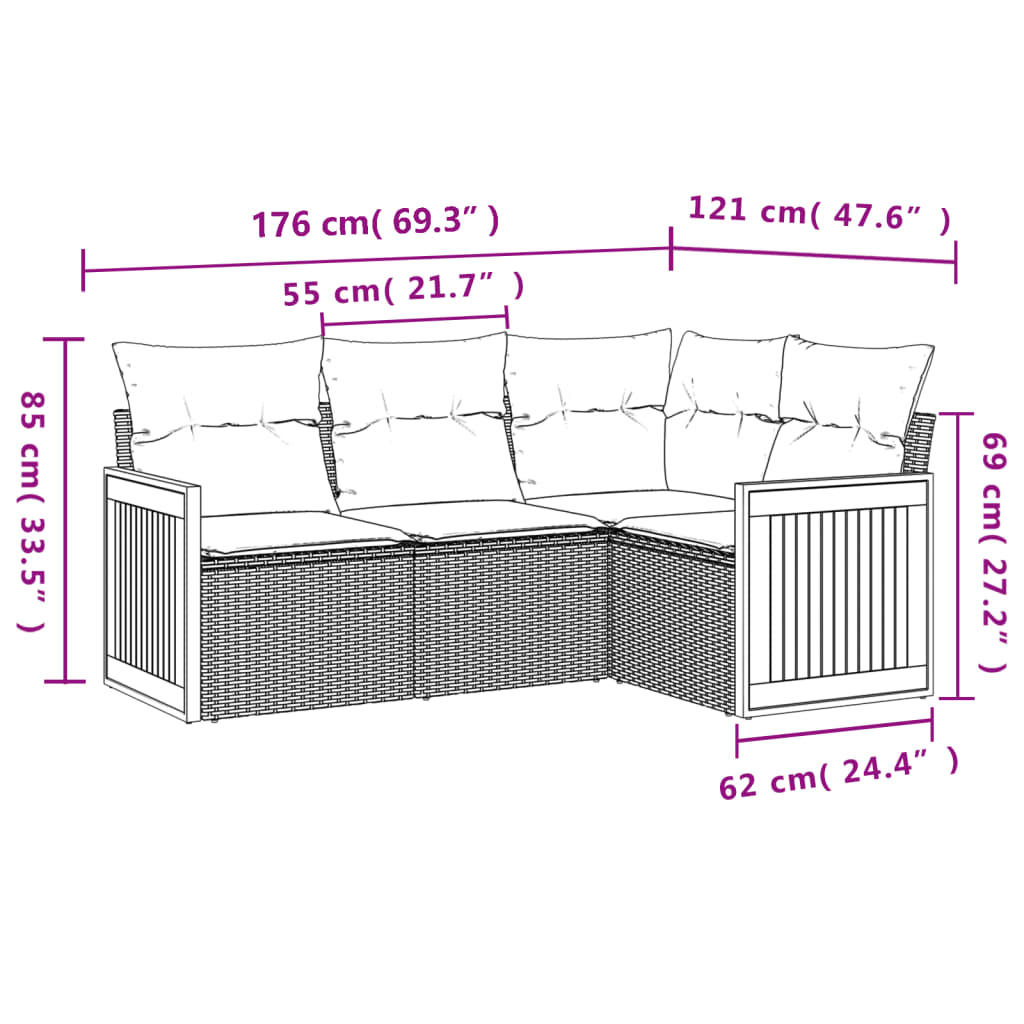 sofasæt til haven 5 dele med hynder polyrattan sort
