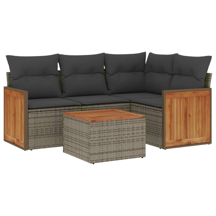 sofasæt 5 dele med hynder polyrattan grå