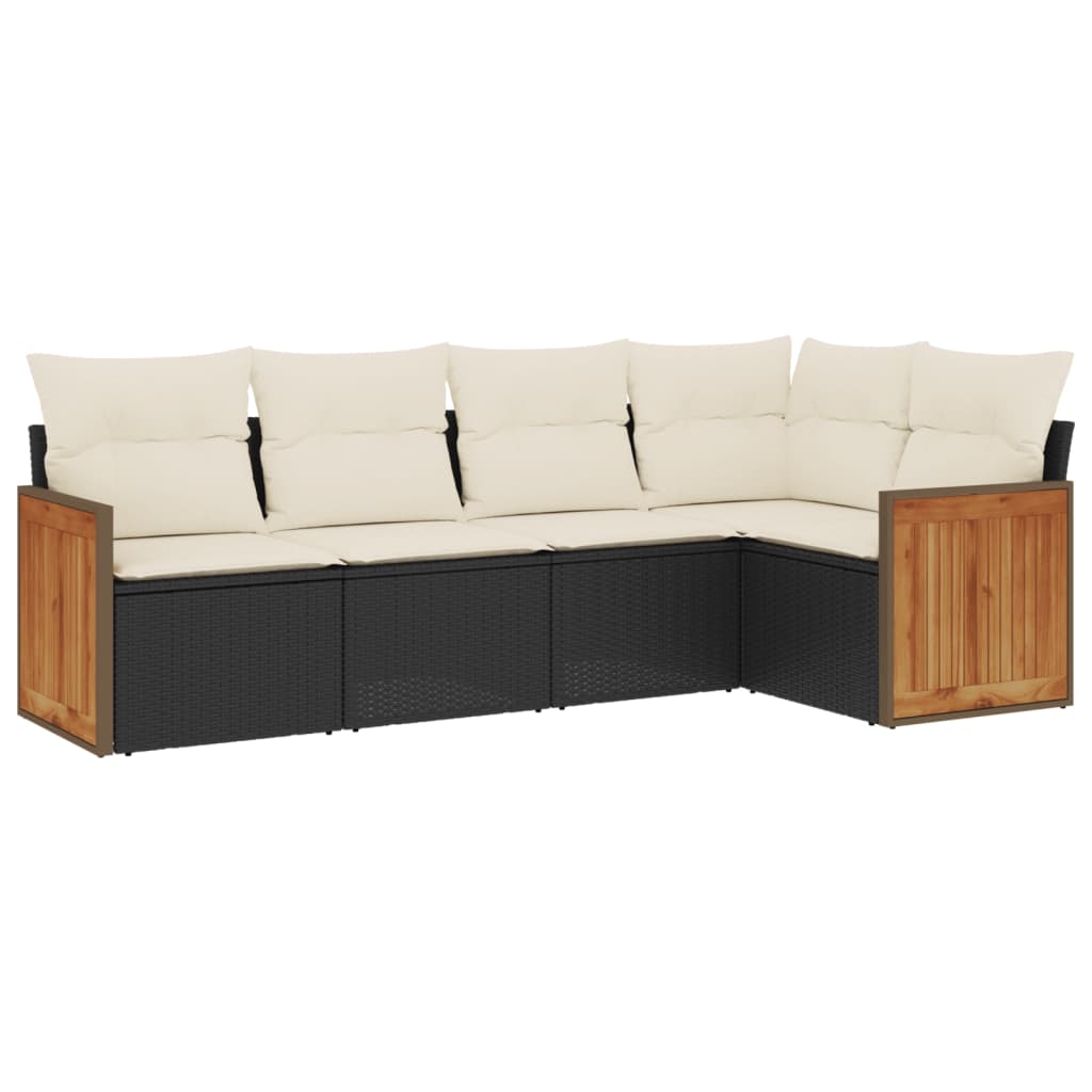 sofasæt til haven 5 dele med hynder polyrattan sort