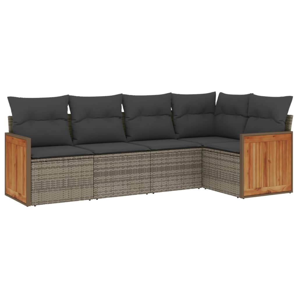 sofasæt 5 dele med hynder polyrattan grå