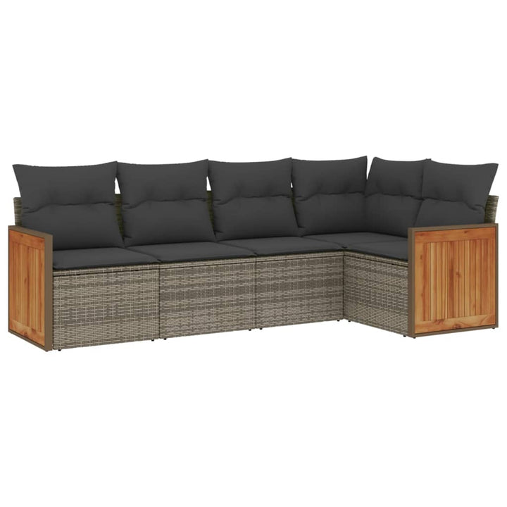 sofasæt 5 dele med hynder polyrattan grå