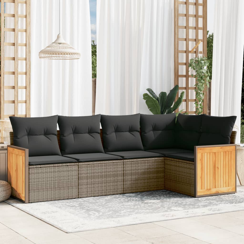 sofasæt 5 dele med hynder polyrattan grå