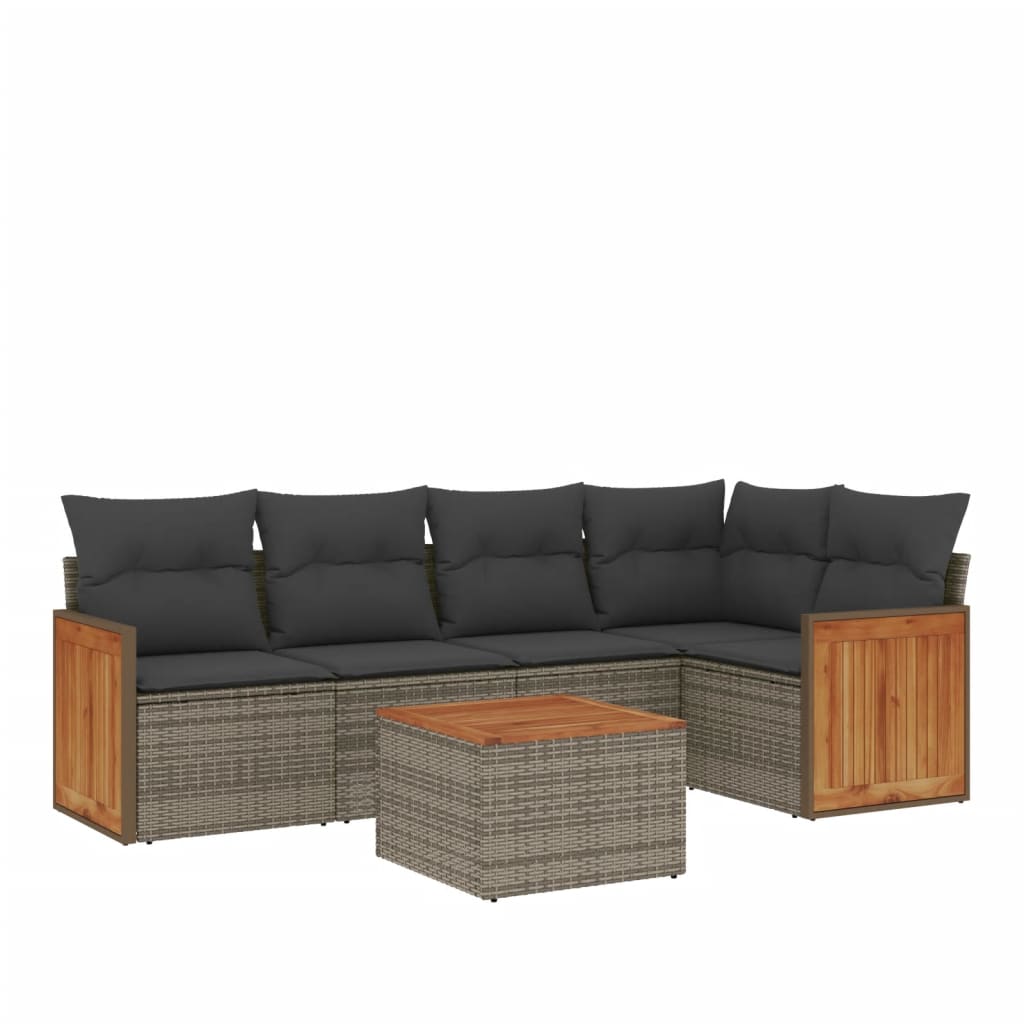 sofasæt til haven 6 dele med hynder polyrattan grå