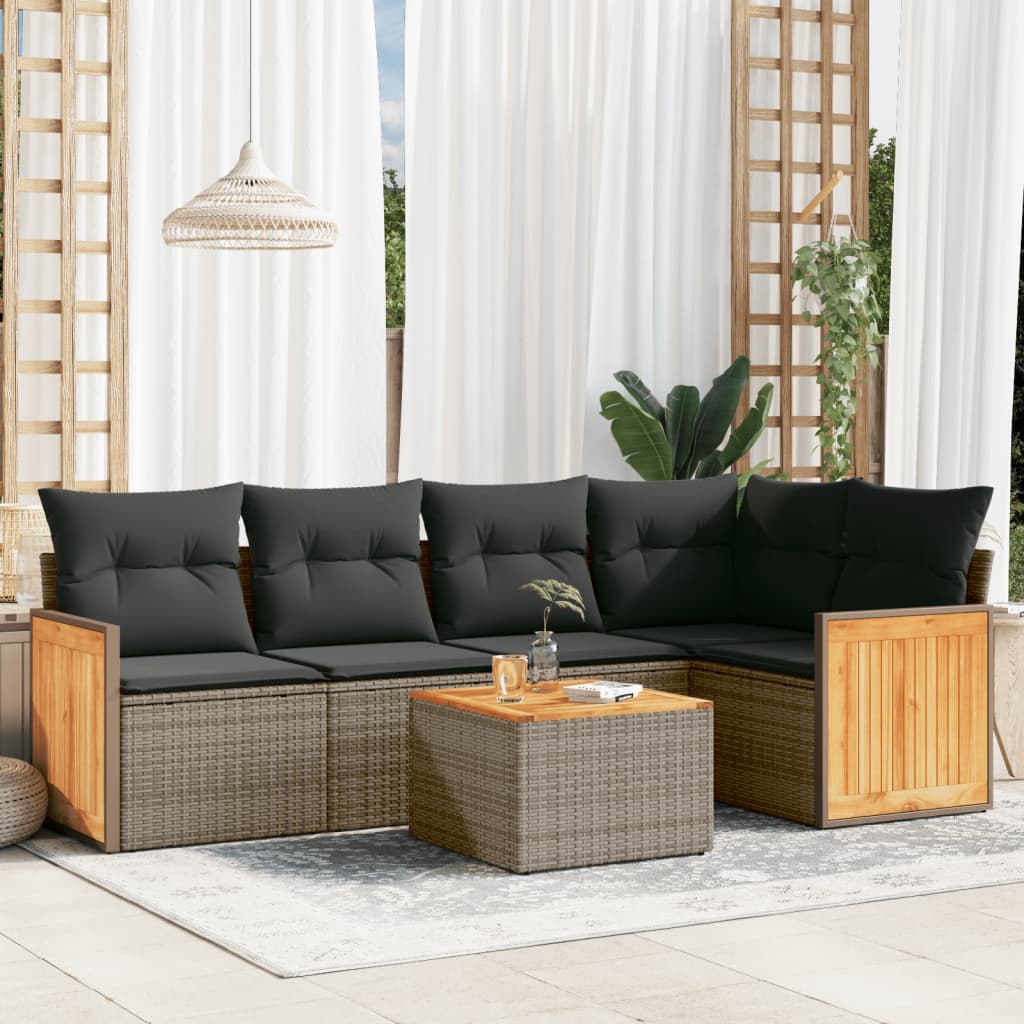 sofasæt til haven 6 dele med hynder polyrattan grå