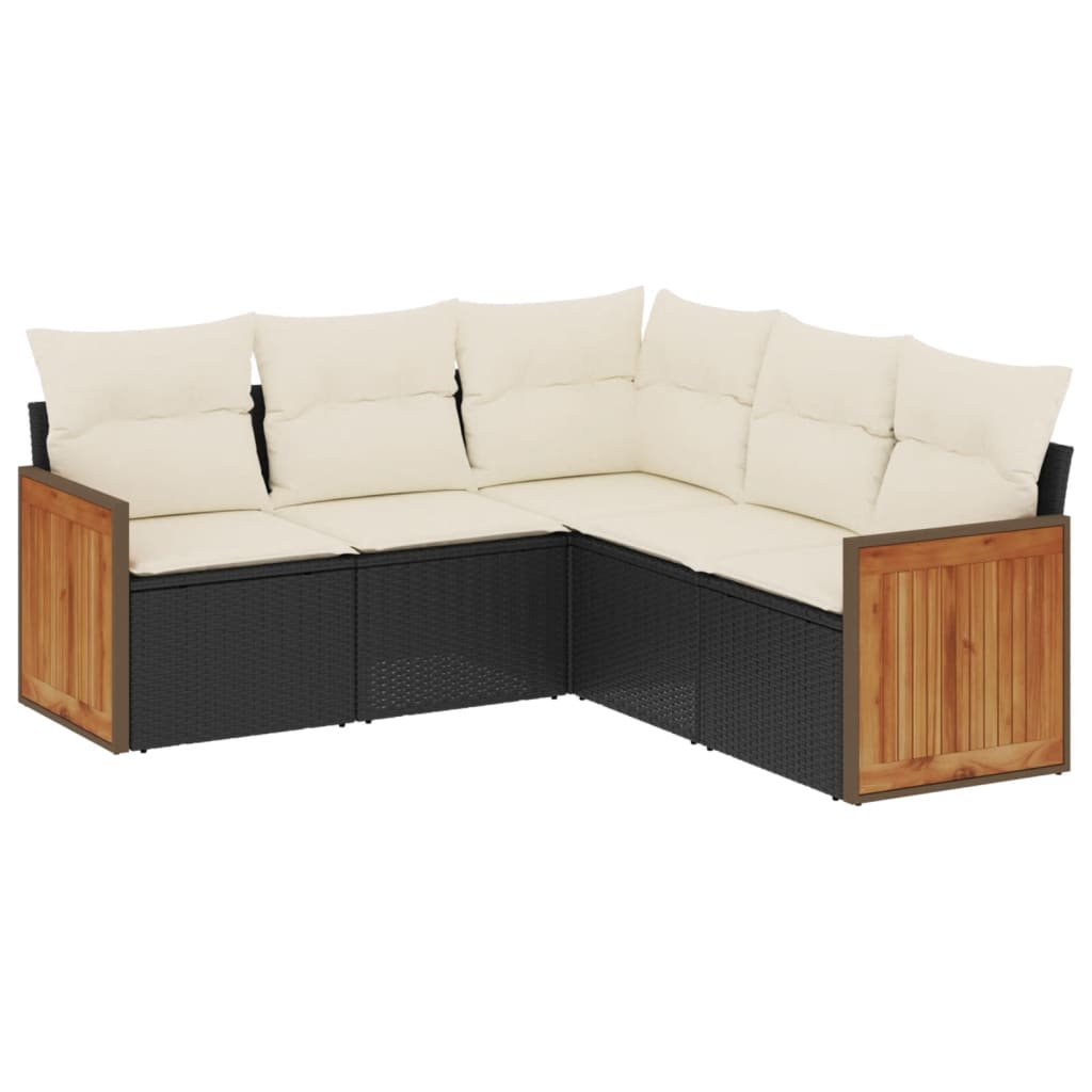sofasæt til haven 5 dele med hynder polyrattan sort