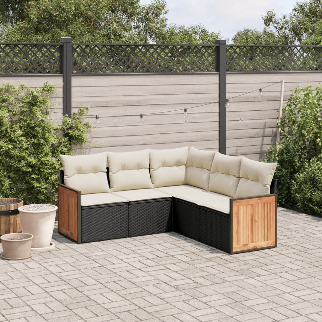 sofasæt til haven 5 dele med hynder polyrattan sort