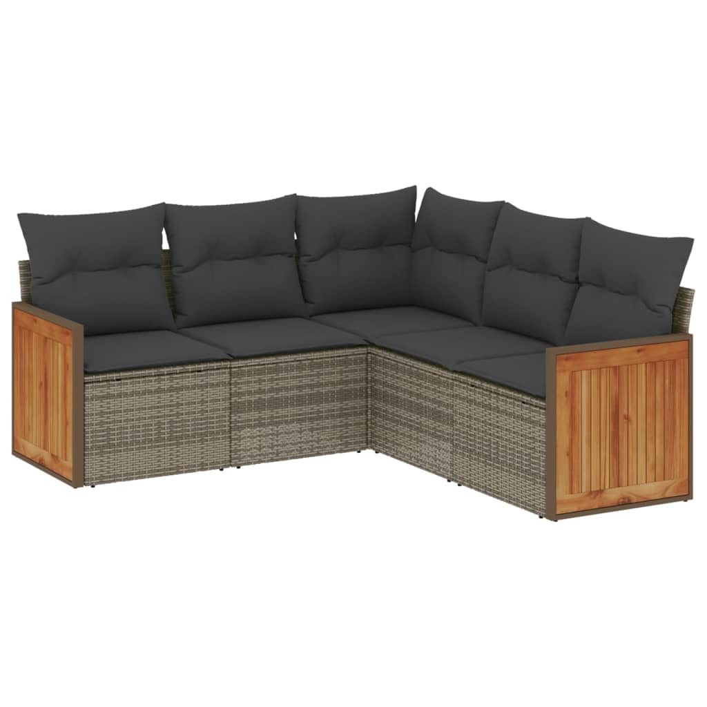 sofasæt 5 dele med hynder polyrattan grå