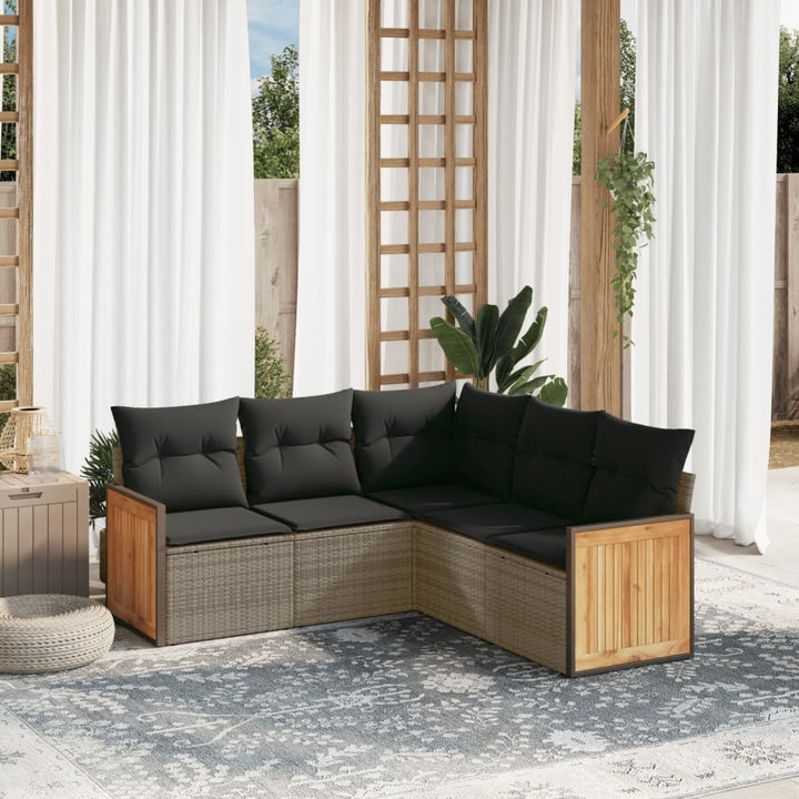 sofasæt 5 dele med hynder polyrattan grå