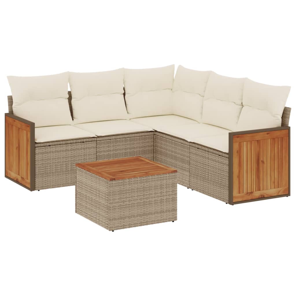 sofasæt til haven 6 dele med hynder polyrattan beige