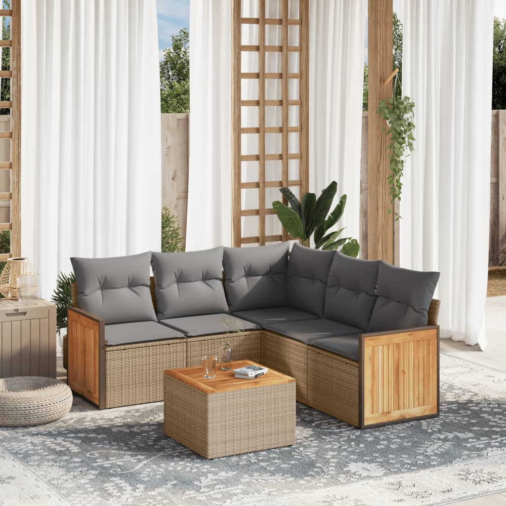 sofasæt til haven 6 dele med hynder polyrattan beige