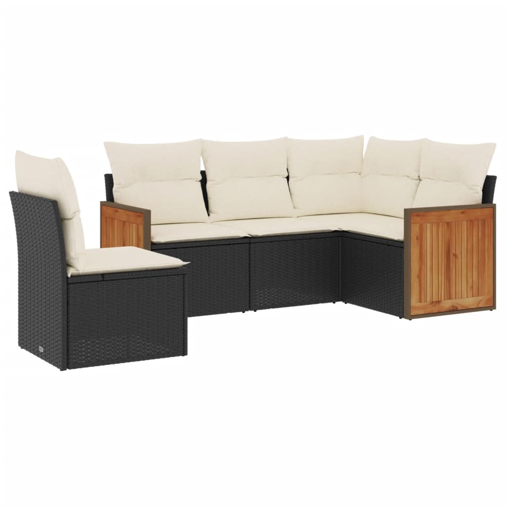 sofasæt til haven 5 dele med hynder polyrattan sort