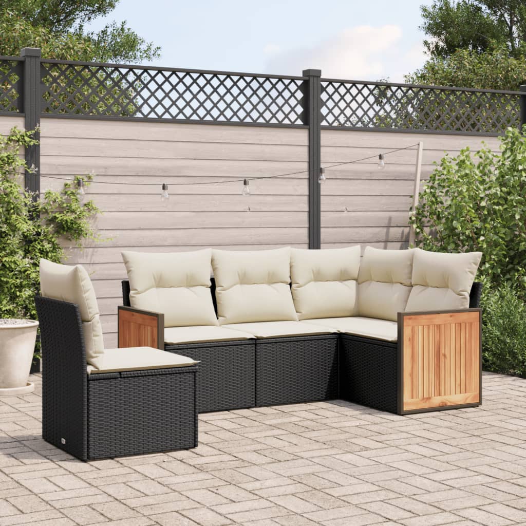 sofasæt til haven 5 dele med hynder polyrattan sort