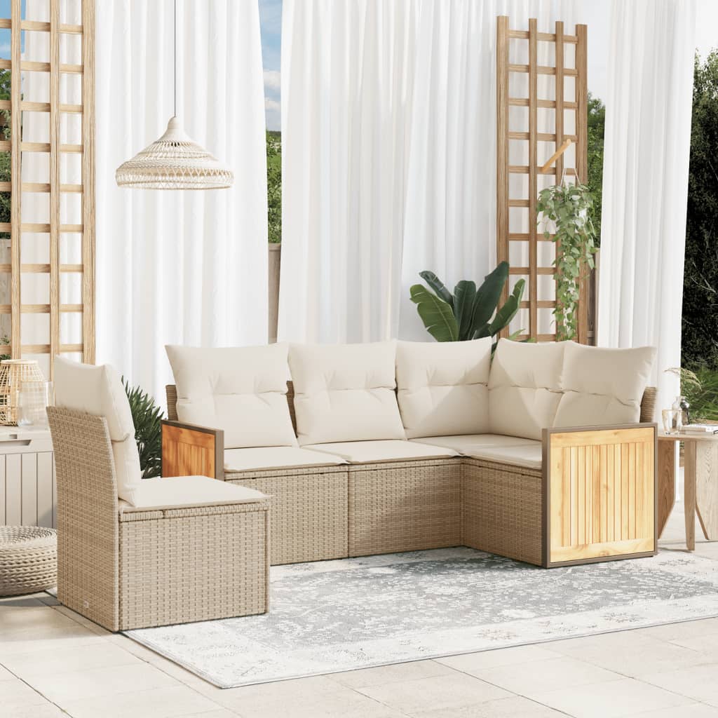 sofasæt til haven 5 dele med hynder polyrattan beige