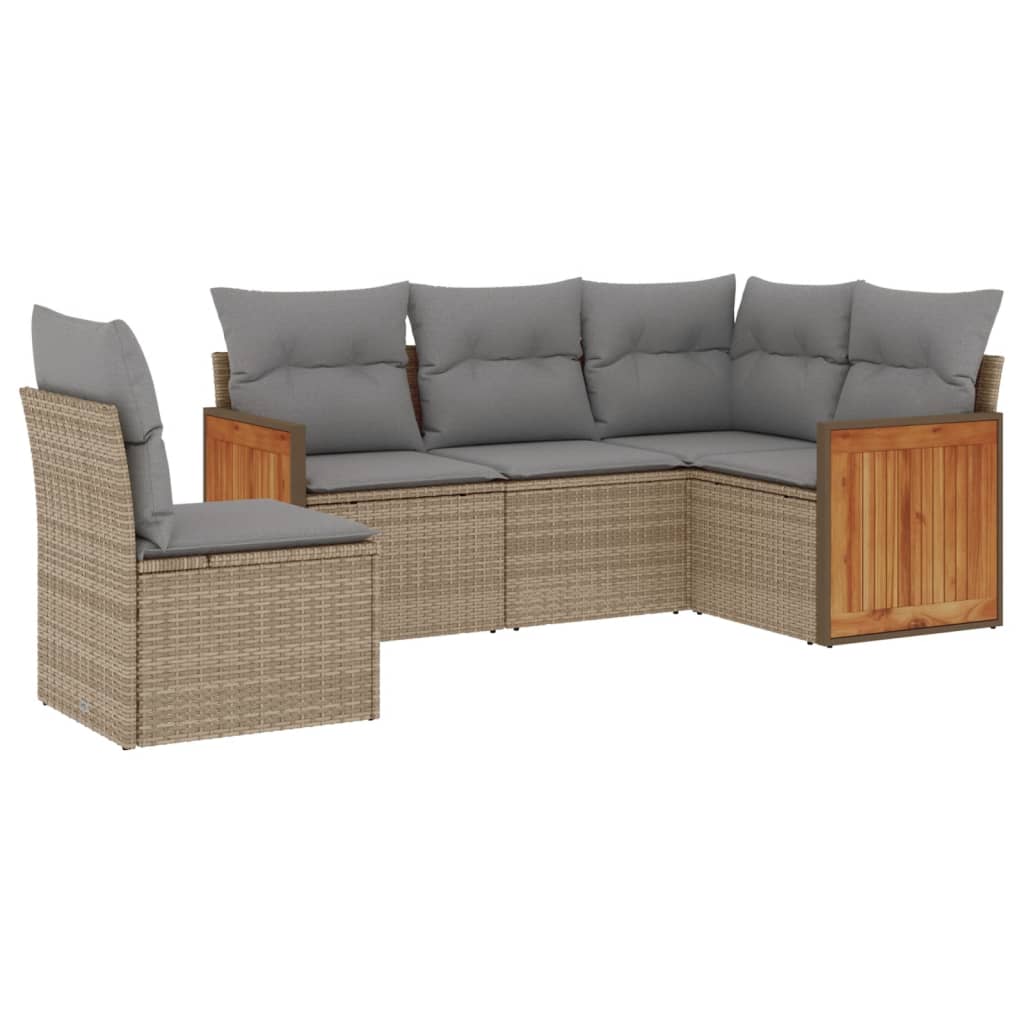 sofasæt til haven 5 dele med hynder polyrattan beige