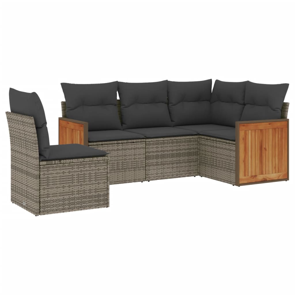 sofasæt 5 dele med hynder polyrattan grå