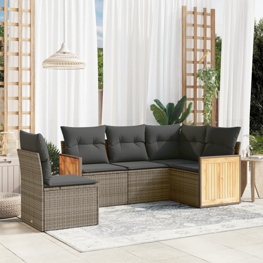 sofasæt 5 dele med hynder polyrattan grå