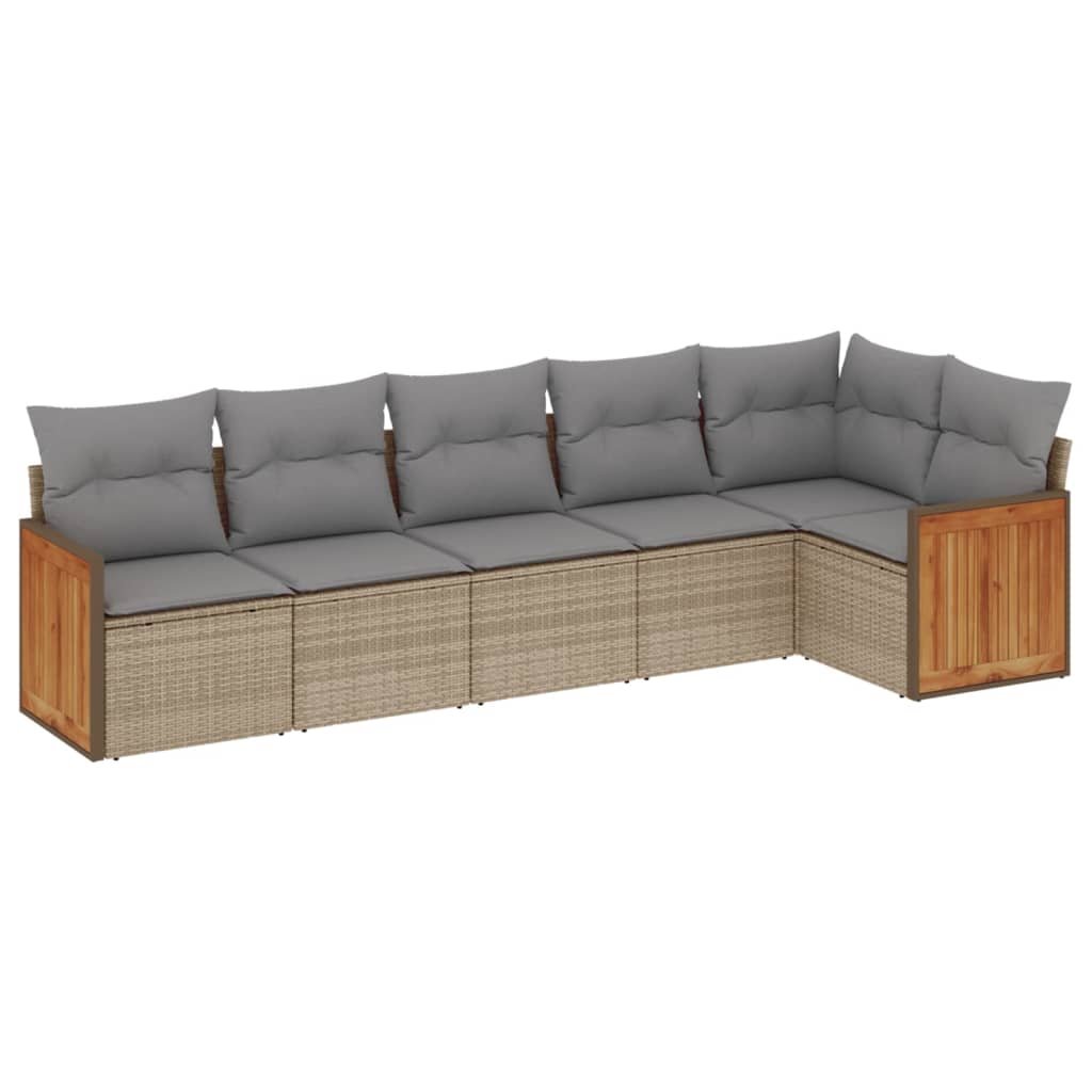 sofasæt til haven 6 dele med hynder polyrattan beige