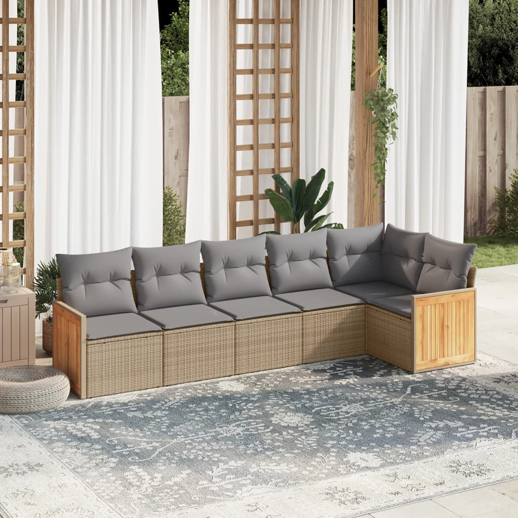 sofasæt til haven 6 dele med hynder polyrattan beige