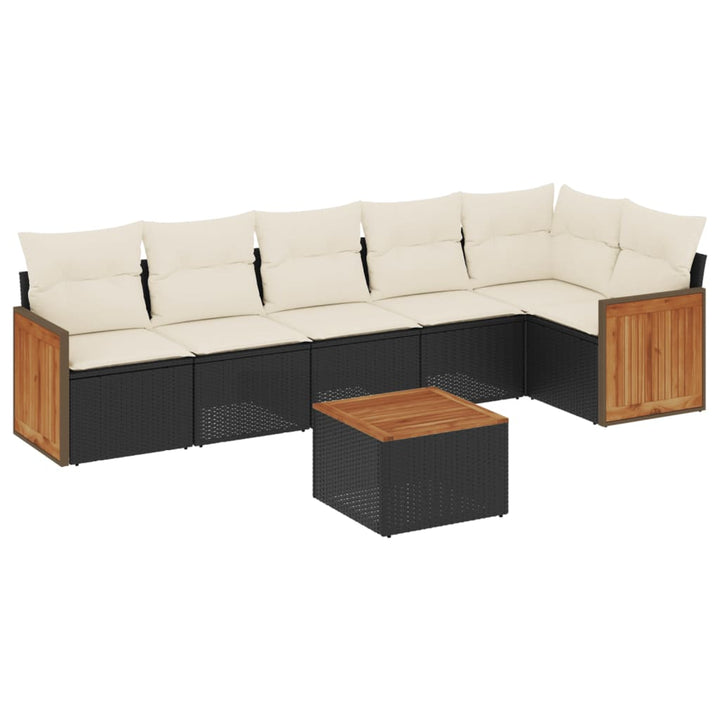 sofasæt til haven 7 dele med hynder polyrattan sort