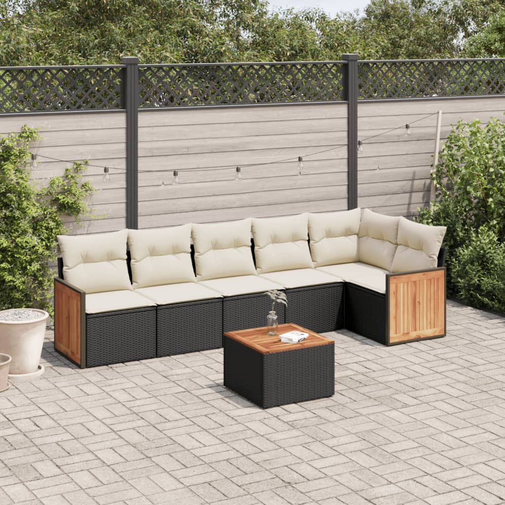 sofasæt til haven 7 dele med hynder polyrattan sort