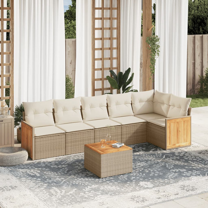 sofasæt til haven 7 dele med hynder polyrattan beige