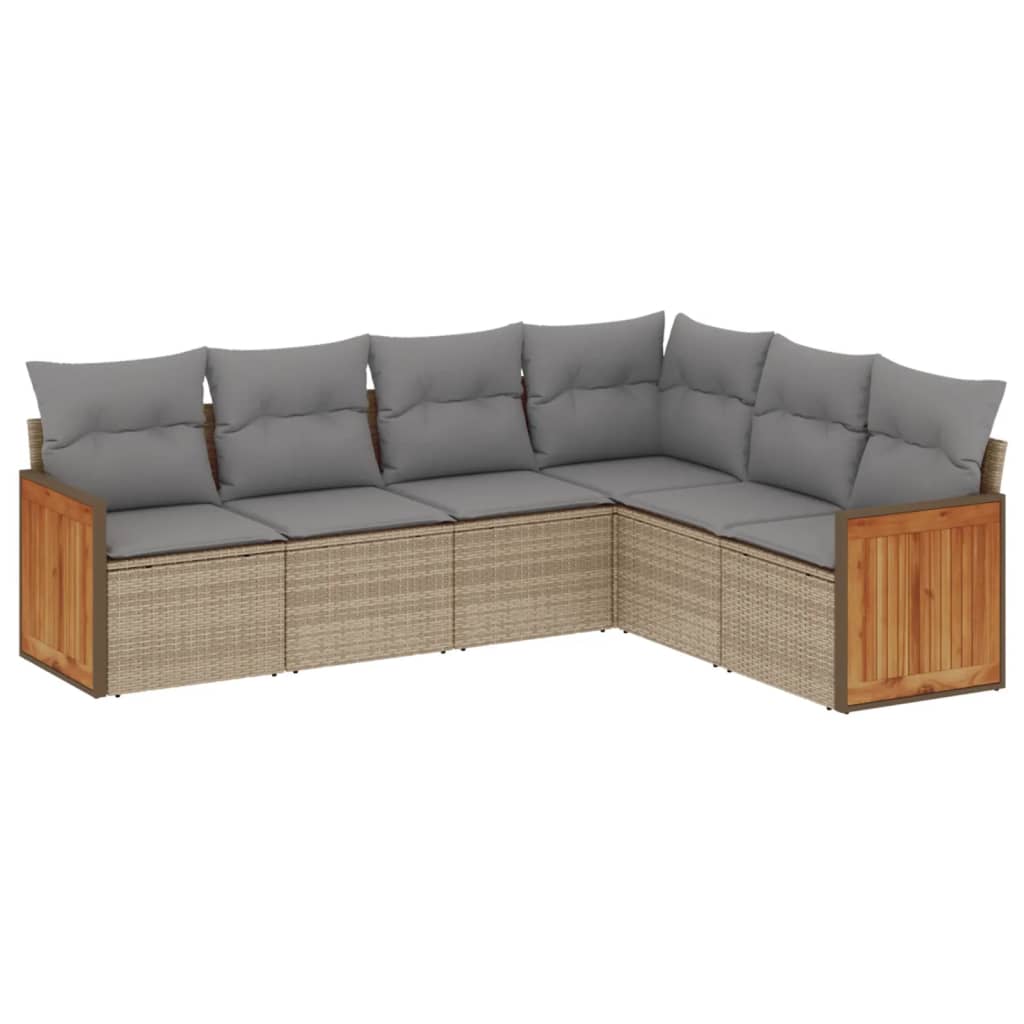 sofasæt til haven 6 dele med hynder polyrattan beige