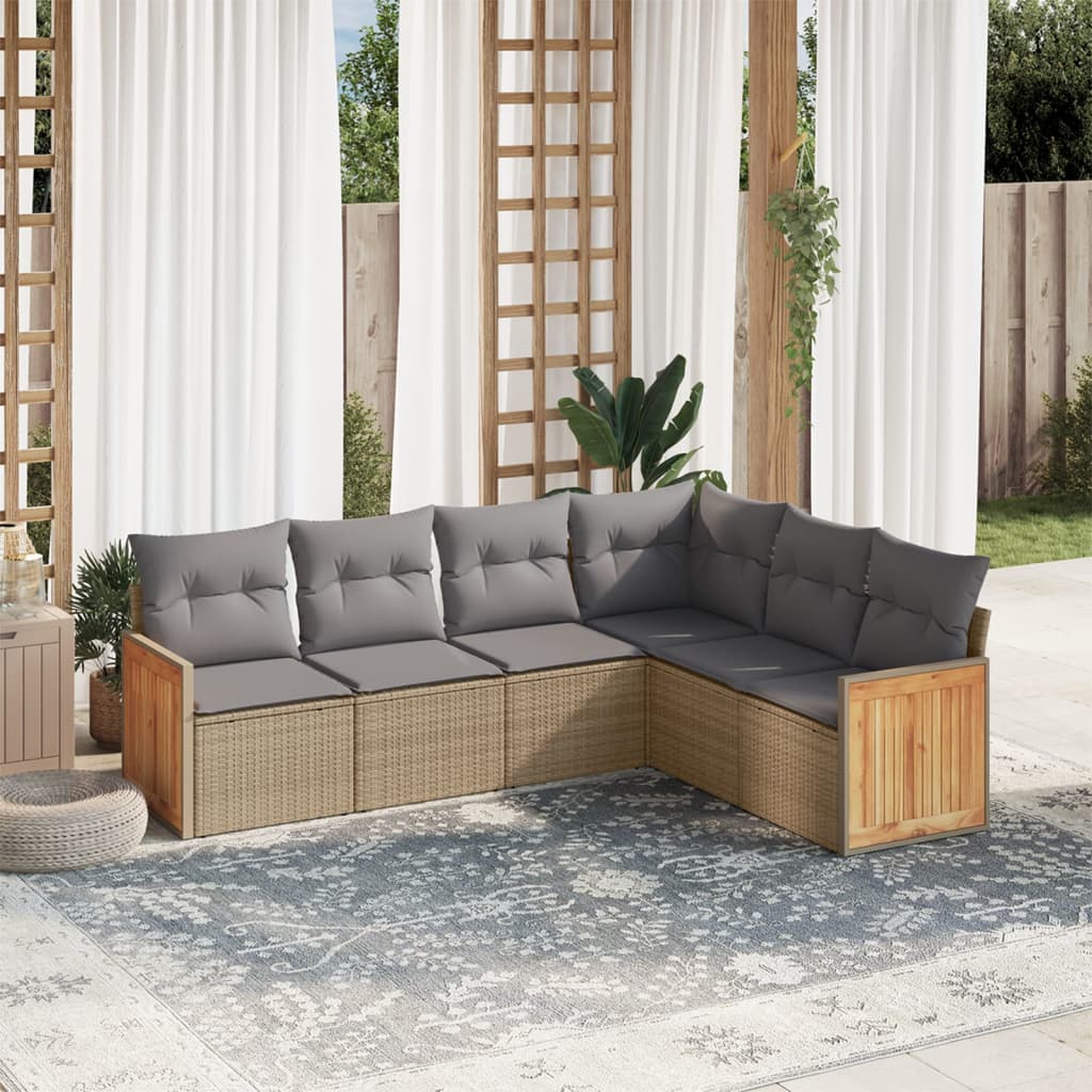 sofasæt til haven 6 dele med hynder polyrattan beige