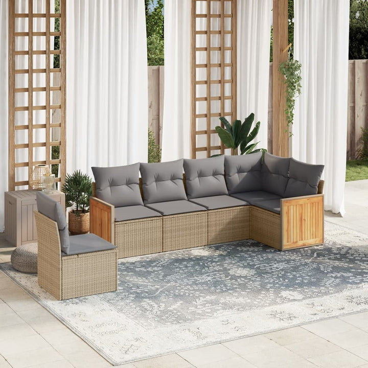 sofasæt til haven 6 dele med hynder polyrattan beige