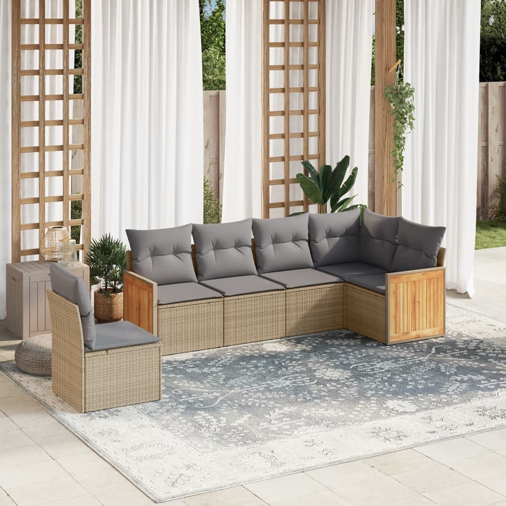 sofasæt til haven 6 dele med hynder polyrattan beige
