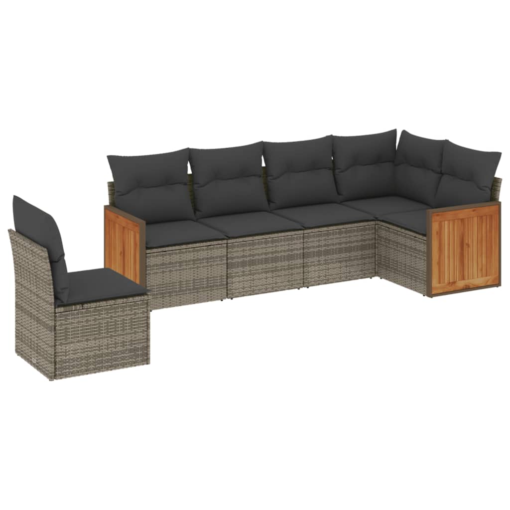 sofasæt til haven 6 dele med hynder polyrattan grå