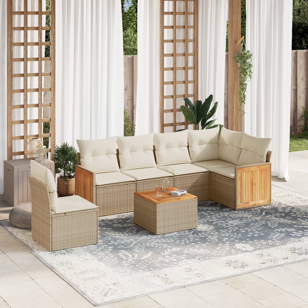 sofasæt til haven 7 dele med hynder polyrattan beige