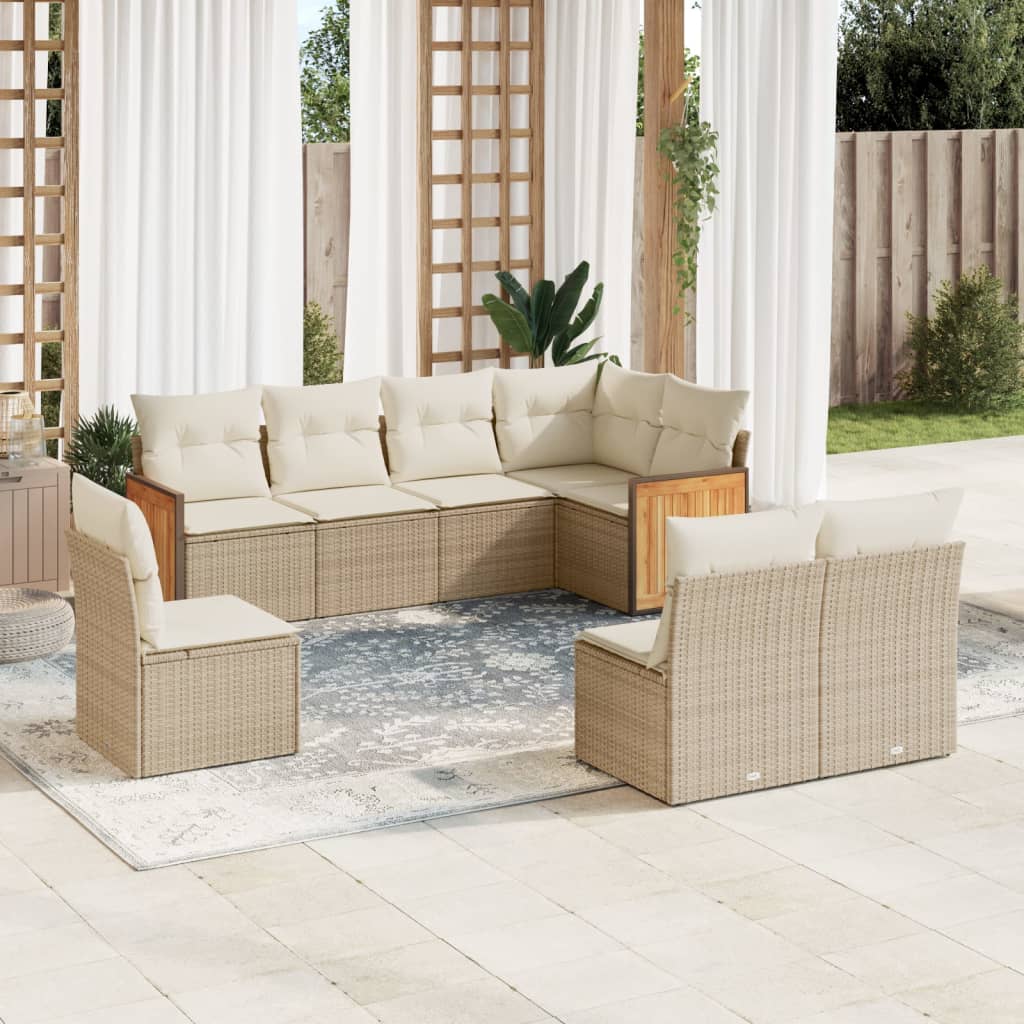 sofasæt til haven 8 dele med hynder polyrattan beige