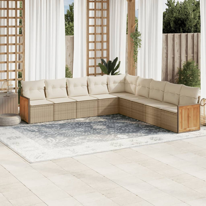 sofasæt til haven 9 dele med hynder polyrattan beige