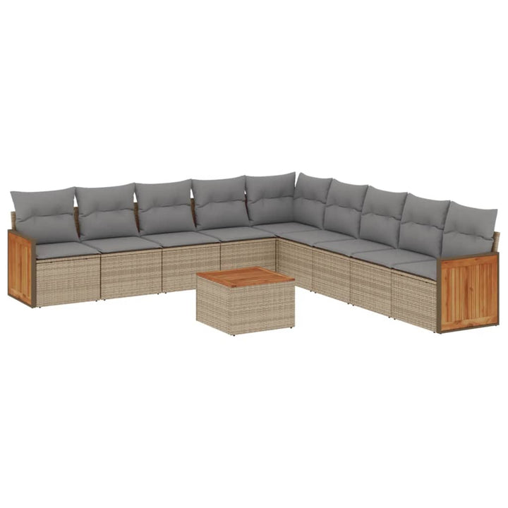 sofasæt til haven 10 dele med hynder polyrattan beige