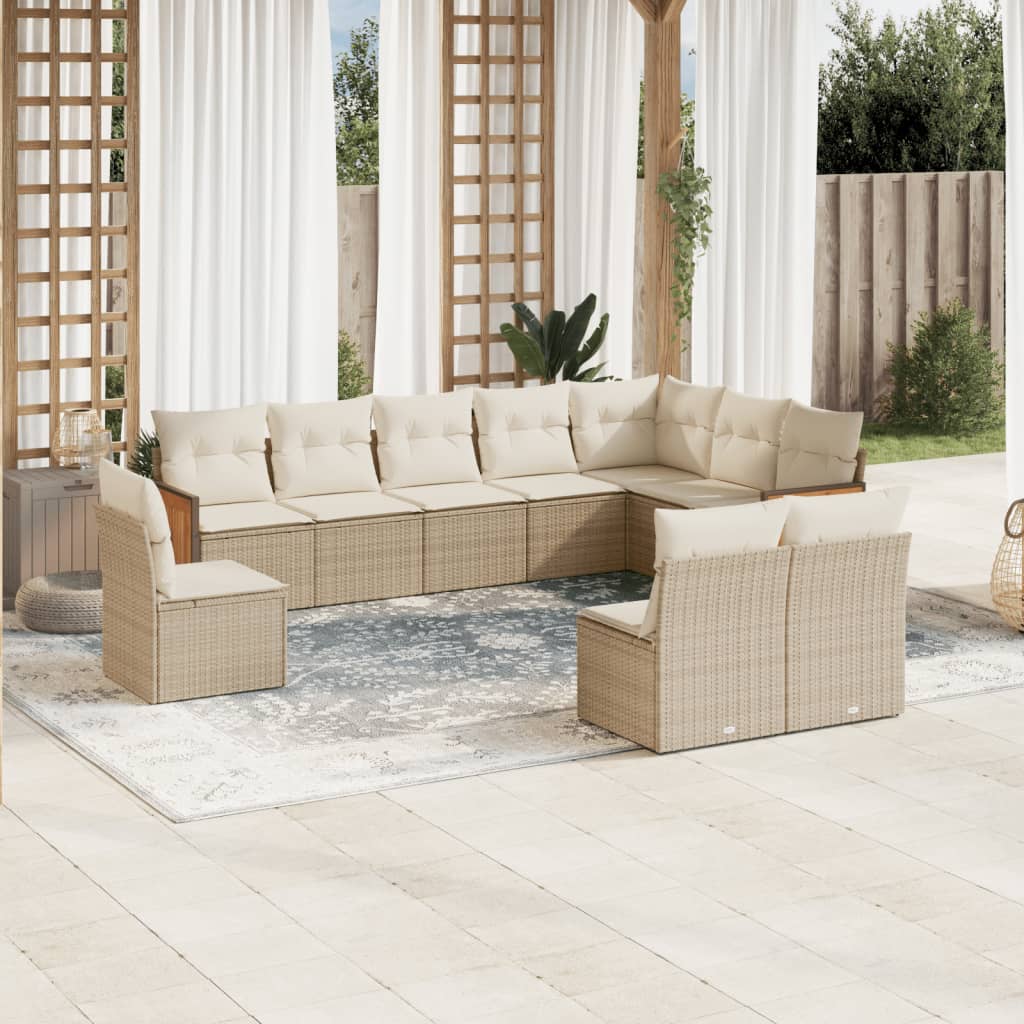 sofasæt til haven 10 dele med hynder polyrattan beige