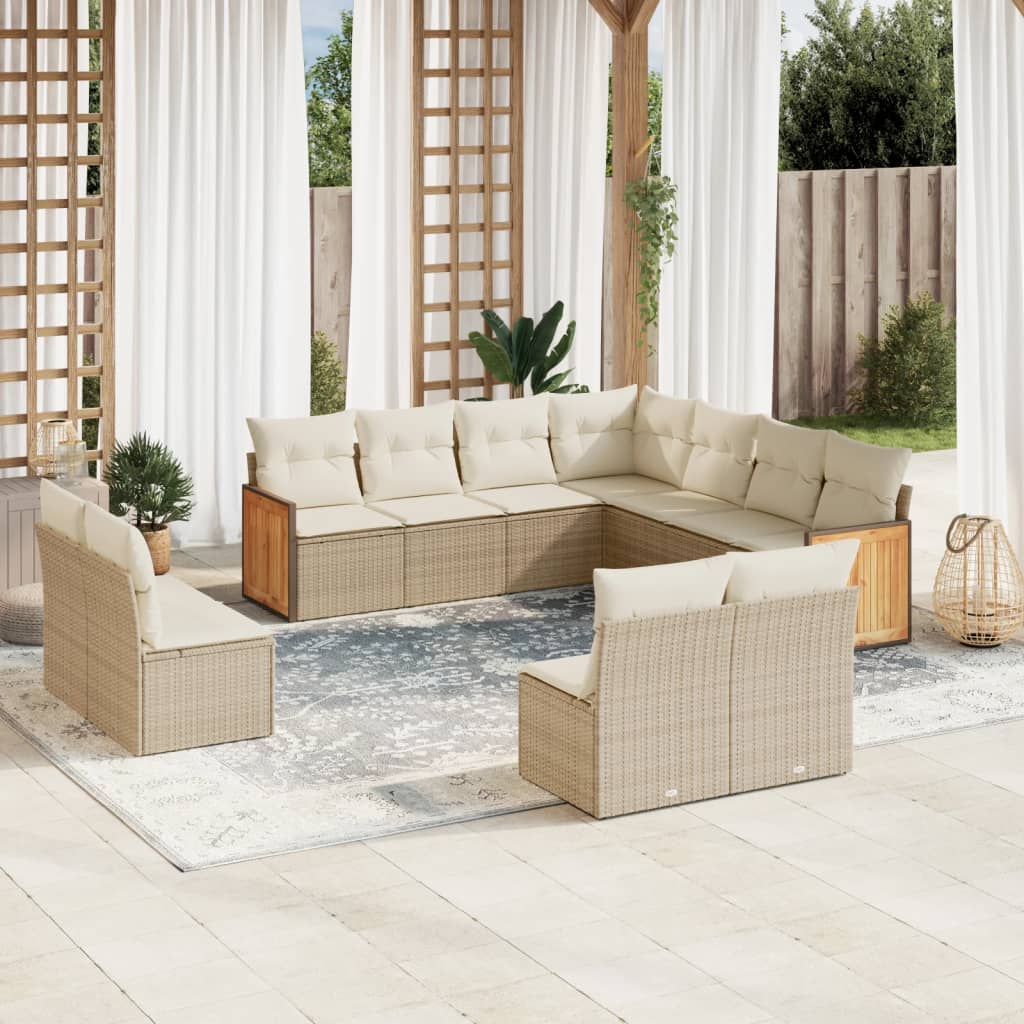 sofasæt til haven 11 dele med hynder polyrattan beige