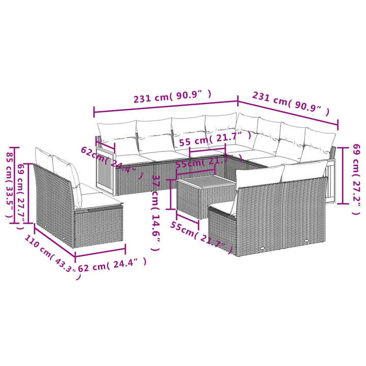 sofasæt til haven 12 dele med hynder polyrattan sort