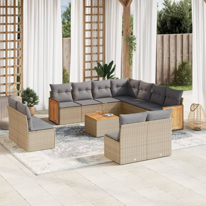sofasæt til haven 12 dele med hynder polyrattan beige
