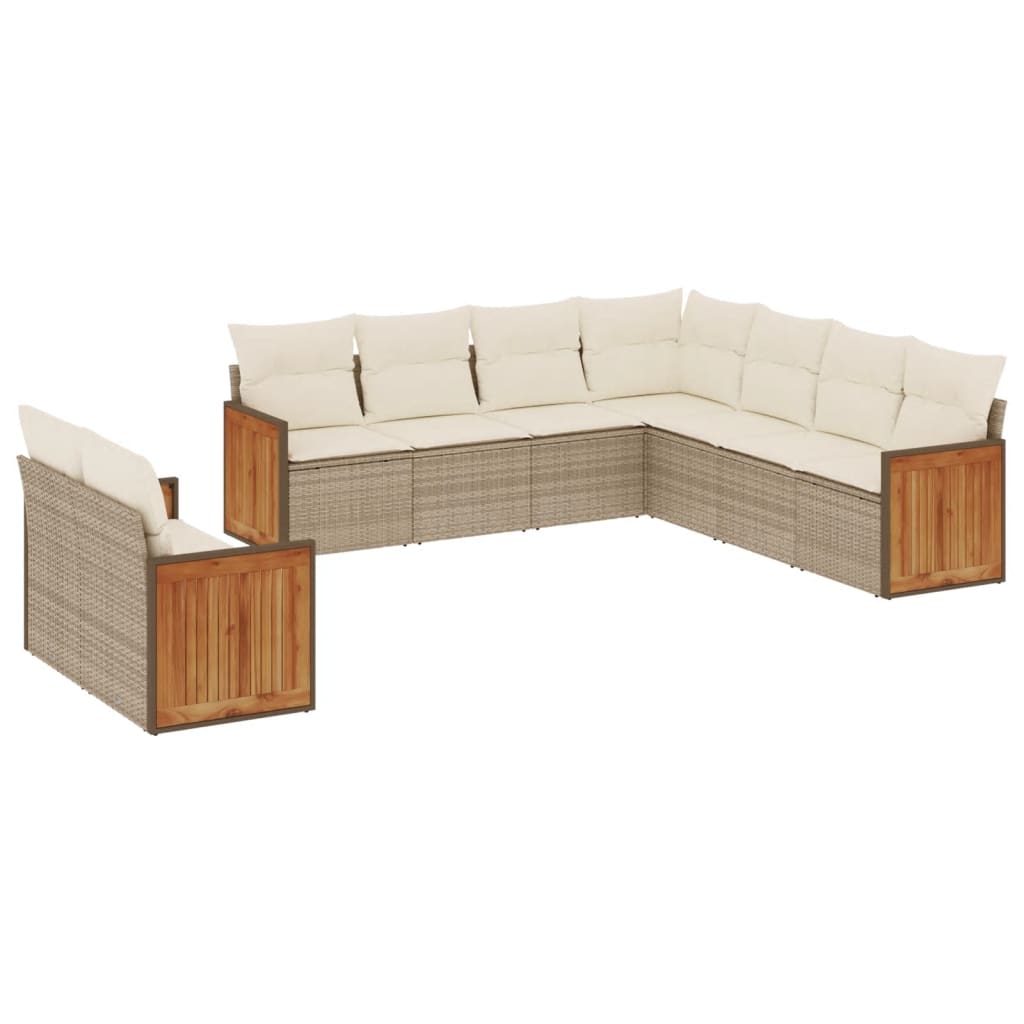 sofasæt til haven 9 dele med hynder polyrattan beige