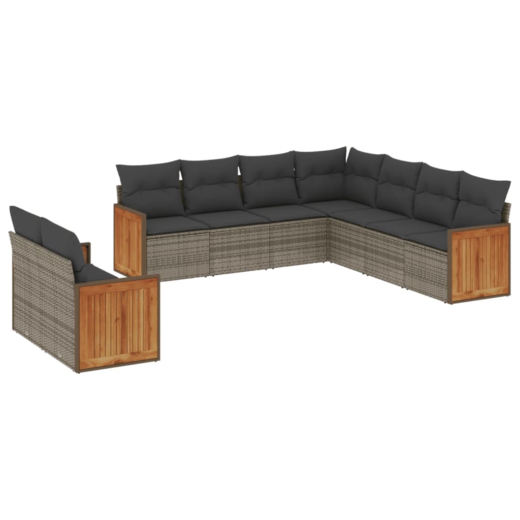 sofasæt til haven 9 dele med hynder polyrattan grå