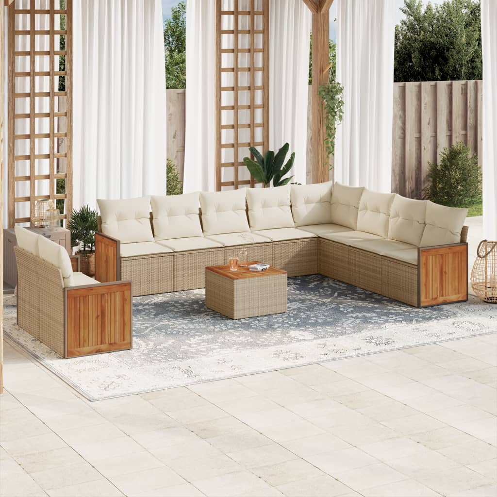 sofasæt til haven 11 dele med hynder polyrattan beige