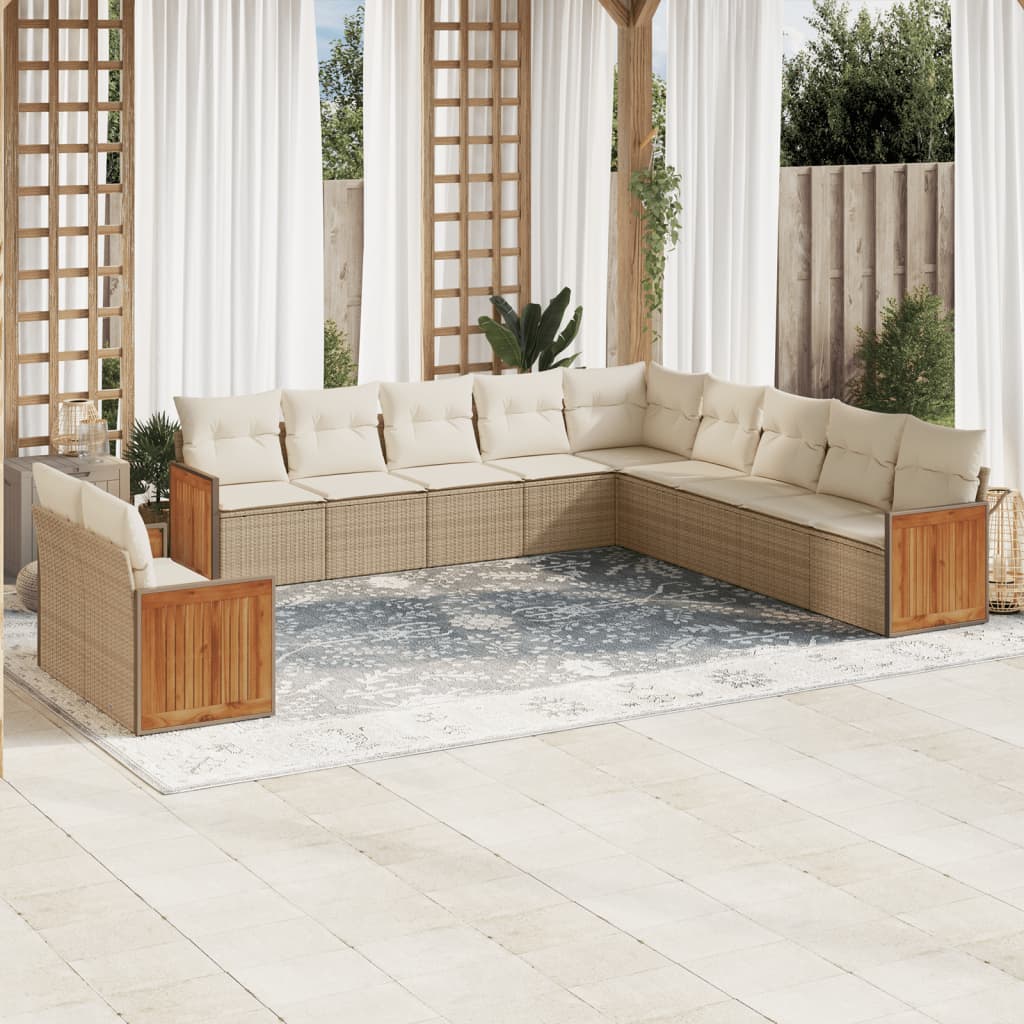 sofasæt til haven 11 dele med hynder polyrattan beige