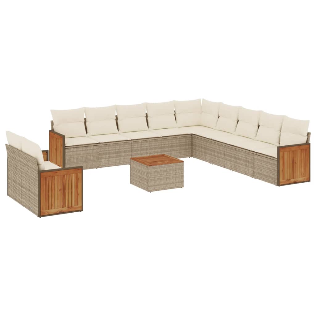 sofasæt til haven 12 dele med hynder polyrattan beige