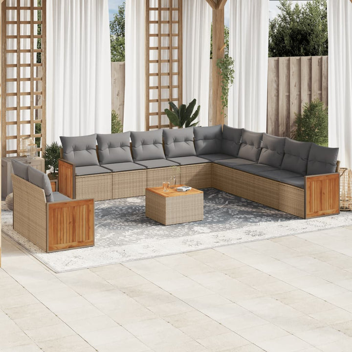 sofasæt til haven 12 dele med hynder polyrattan beige