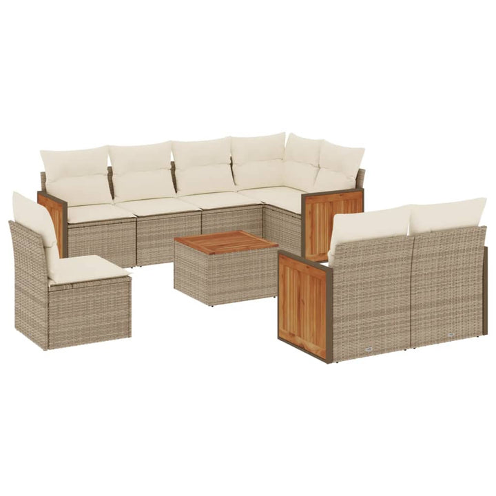 sofasæt til haven 9 dele med hynder polyrattan beige