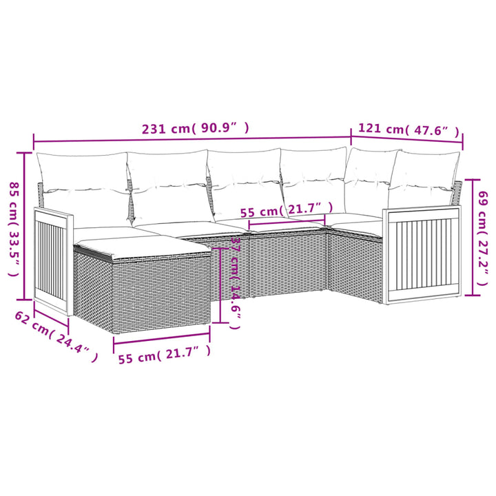 sofasæt til haven 6 dele med hynder polyrattan sort