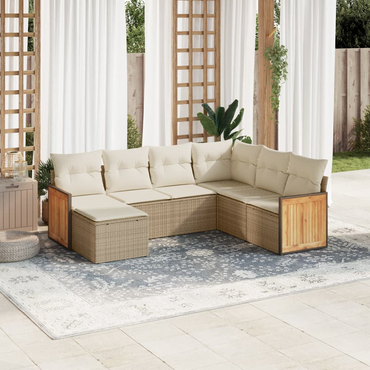 sofasæt til haven 7 dele med hynder polyrattan beige