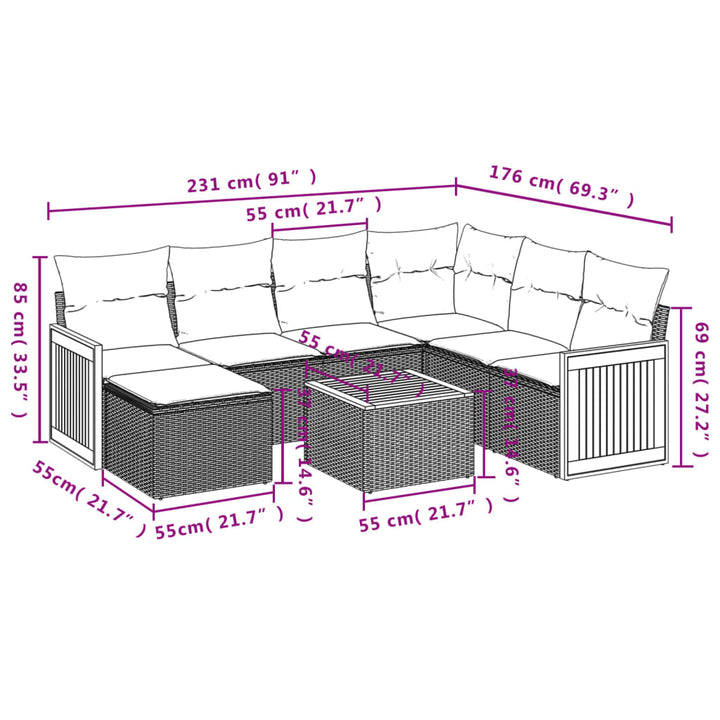 sofasæt til haven 8 dele med hynder polyrattan sort